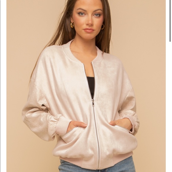 Hem & Thread Jackets & Blazers - 🆕Pink Bomber Jacket Snakeskin Sleeve Print New Blush Hem& Thread-Anthropologie